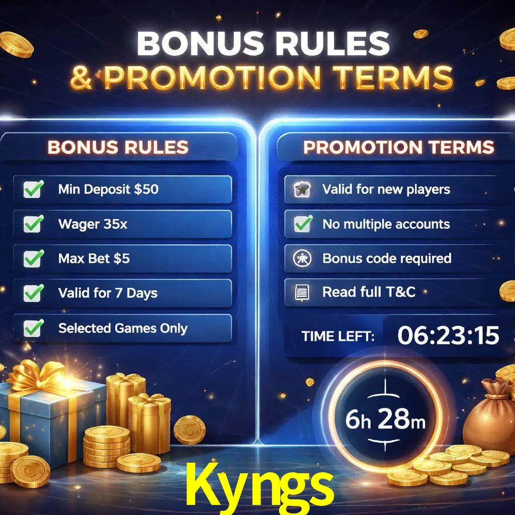 Reglas de promoción Kyngs y condiciones de bonos explicadas visualmente